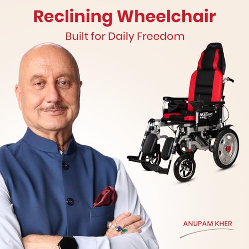 AGEasy (Max Group) MobiEasy Power Wheelchair | Wheel chairs for Old People | Electric Wheelchair | Reclining Backrest | Universal Controller | Pneumatic wheels | Electromagnetic Wheels for Safety (Power Wheelchair (Red))